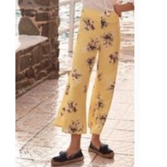 Anthropologie FEATHER BONE‎ Talese Yellow Floral Wide-Leg Crop Pants Size 8 - Picture 2 of 11